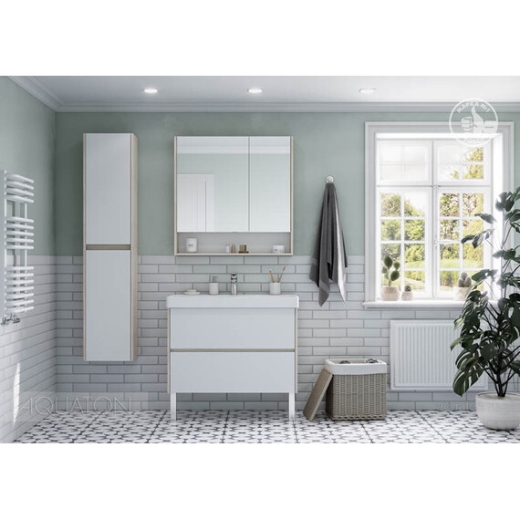 ЗЕРКАЛЬНЫЙ ШКАФ AQUATON СКАНДИ 90 БЕЛЫЙ, ДУБ ВЕРОНА