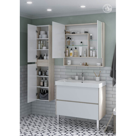 ЗЕРКАЛЬНЫЙ ШКАФ AQUATON СКАНДИ 90 БЕЛЫЙ, ДУБ ВЕРОНА