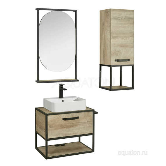 ТУМБА СО СТОЛЕШНИЦЕЙ И НАКЛАДНОЙ РАКОВИНОЙ AQUATON ЛОФТ ФАБРИК 65 ДУБ ЭНДГРЕЙН