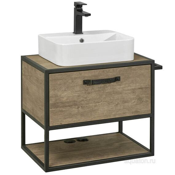 ТУМБА СО СТОЛЕШНИЦЕЙ И НАКЛАДНОЙ РАКОВИНОЙ AQUATON ЛОФТ ФАБРИК 65 ДУБ КАНТРИ