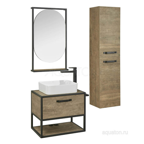 ТУМБА СО СТОЛЕШНИЦЕЙ И НАКЛАДНОЙ РАКОВИНОЙ AQUATON ЛОФТ ФАБРИК 65 ДУБ КАНТРИ