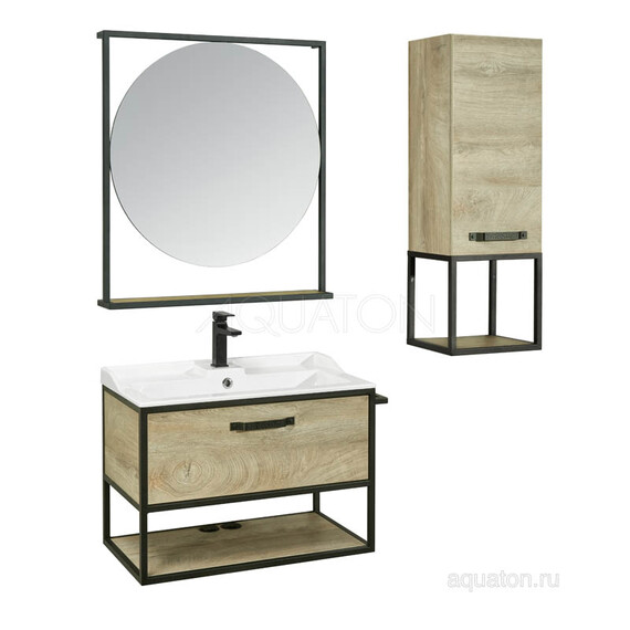 ТУМБА С РАКОВИНОЙ ИЗ ЛИТЬЕВОГО МРАМОРА AQUATON ЛОФТ ФАБРИК 80 ДУБ ЭНДГРЕЙН