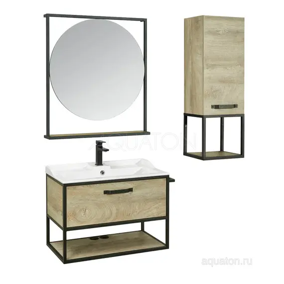 ТУМБА С РАКОВИНОЙ ИЗ ЛИТЬЕВОГО МРАМОРА AQUATON ЛОФТ ФАБРИК 80 ДУБ ЭНДГРЕЙН