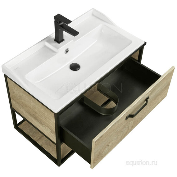 ТУМБА С РАКОВИНОЙ ИЗ ЛИТЬЕВОГО МРАМОРА AQUATON ЛОФТ ФАБРИК 80 ДУБ ЭНДГРЕЙН