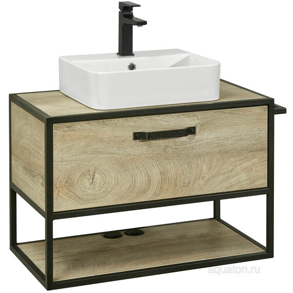ТУМБА СО СТОЛЕШНИЦЕЙ И НАКЛАДНОЙ РАКОВИНОЙ AQUATON ЛОФТ ФАБРИК 80 ДУБ ЭНДГРЕЙН