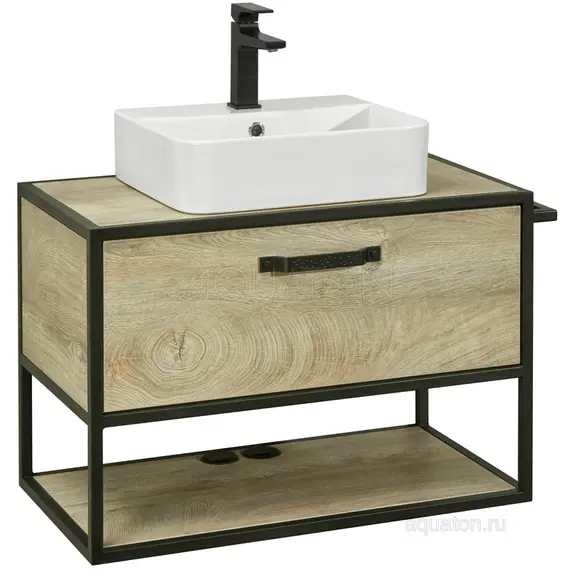 ТУМБА СО СТОЛЕШНИЦЕЙ И НАКЛАДНОЙ РАКОВИНОЙ AQUATON ЛОФТ ФАБРИК 80 ДУБ ЭНДГРЕЙН
