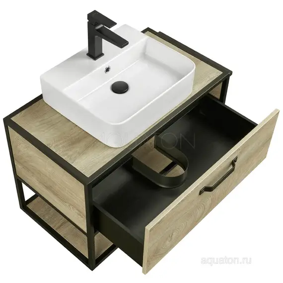 ТУМБА СО СТОЛЕШНИЦЕЙ И НАКЛАДНОЙ РАКОВИНОЙ AQUATON ЛОФТ ФАБРИК 80 ДУБ ЭНДГРЕЙН
