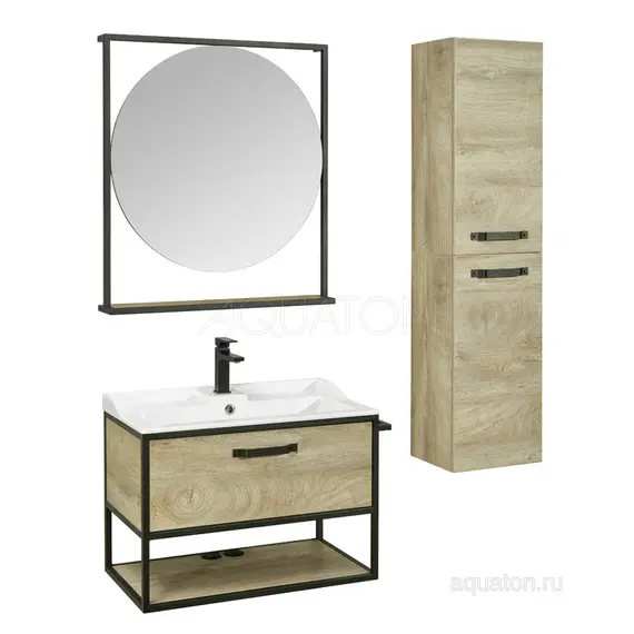 ТУМБА С РАКОВИНОЙ ИЗ ЛИТЬЕВОГО МРАМОРА AQUATON ЛОФТ ФАБРИК 80 ДУБ ЭНДГРЕЙН