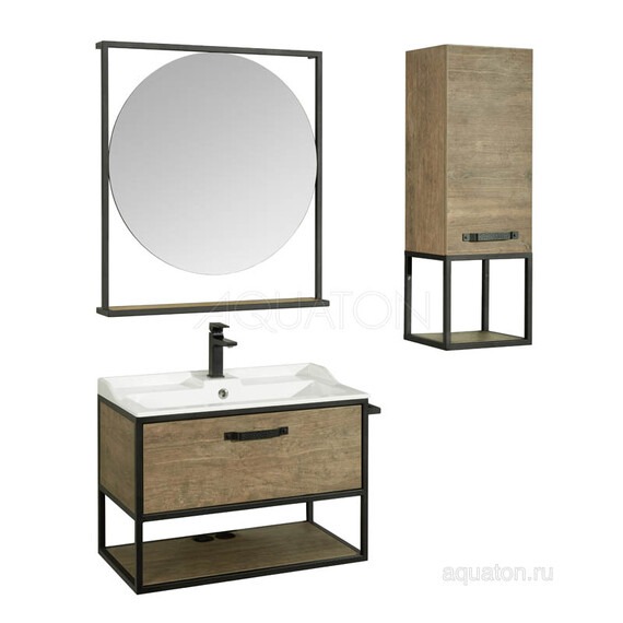 ТУМБА С РАКОВИНОЙ ИЗ ЛИТЬЕВОГО МРАМОРА AQUATON ЛОФТ ФАБРИК 80 ДУБ КАНТРИ