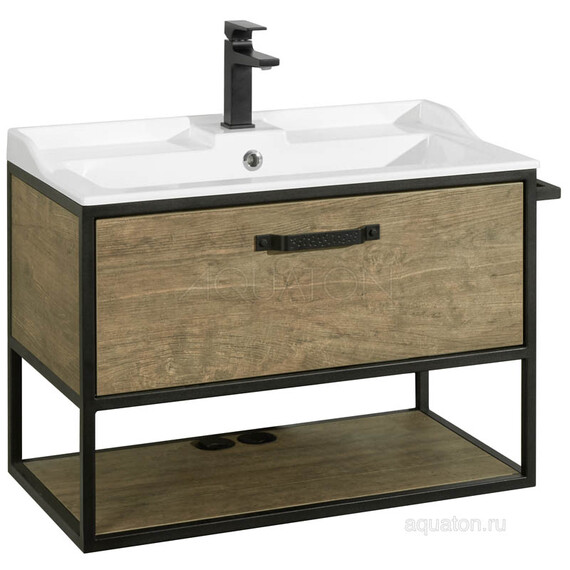 ТУМБА С РАКОВИНОЙ ИЗ ЛИТЬЕВОГО МРАМОРА AQUATON ЛОФТ ФАБРИК 80 ДУБ КАНТРИ