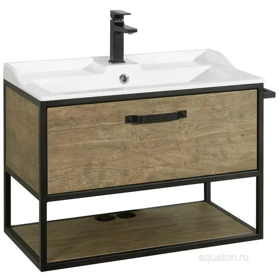 ТУМБА С РАКОВИНОЙ ИЗ ЛИТЬЕВОГО МРАМОРА AQUATON ЛОФТ ФАБРИК 80 ДУБ КАНТРИ