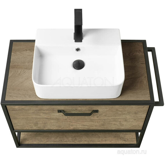 ТУМБА СО СТОЛЕШНИЦЕЙ И НАКЛАДНОЙ РАКОВИНОЙ AQUATON ЛОФТ ФАБРИК 80 ДУБ КАНТРИ