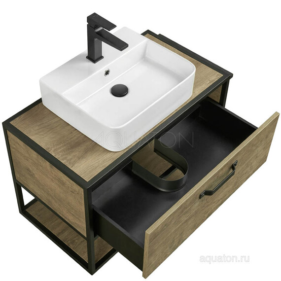 ТУМБА СО СТОЛЕШНИЦЕЙ И НАКЛАДНОЙ РАКОВИНОЙ AQUATON ЛОФТ ФАБРИК 80 ДУБ КАНТРИ