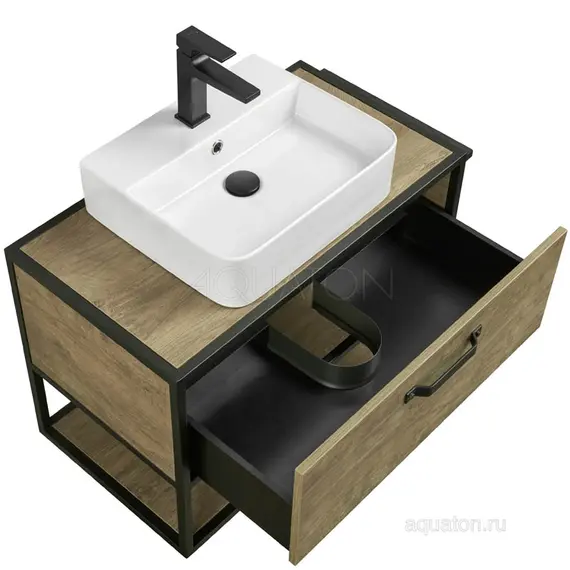 ТУМБА СО СТОЛЕШНИЦЕЙ И НАКЛАДНОЙ РАКОВИНОЙ AQUATON ЛОФТ ФАБРИК 80 ДУБ КАНТРИ