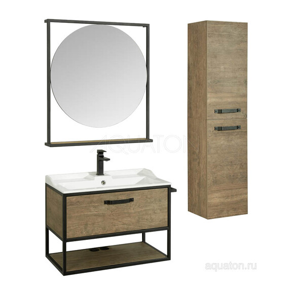 ТУМБА С РАКОВИНОЙ ИЗ ЛИТЬЕВОГО МРАМОРА AQUATON ЛОФТ ФАБРИК 80 ДУБ КАНТРИ