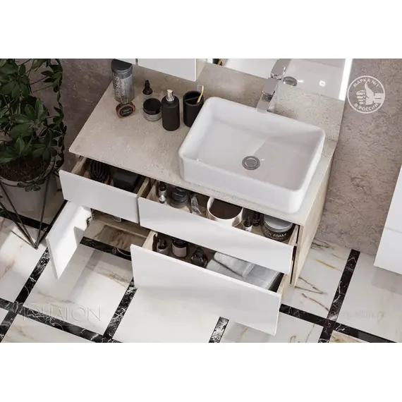 ТУМБА AQUATON МИШЕЛЬ 100 ДУБ ЭНДГРЕЙН, БЕЛЫЙ С РАКОВИНОЙ MILA И СТОЛЕШНИЦЕЙ ИЗ КЕРАМОГРАНИТА