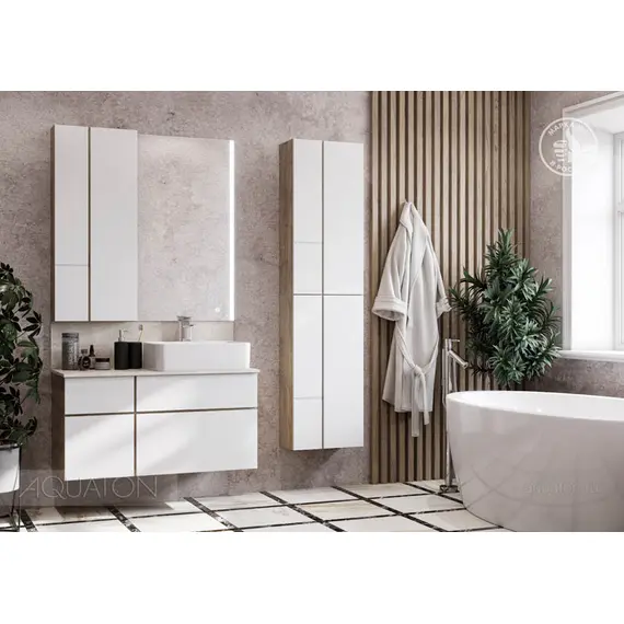 ТУМБА AQUATON МИШЕЛЬ 100 ДУБ ЭНДГРЕЙН, БЕЛЫЙ С РАКОВИНОЙ MILA И СТОЛЕШНИЦЕЙ ИЗ КЕРАМОГРАНИТА