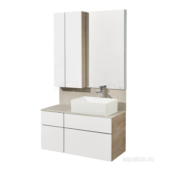 ТУМБА AQUATON МИШЕЛЬ 100 ДУБ ЭНДГРЕЙН, БЕЛЫЙ С РАКОВИНОЙ MILA И СТОЛЕШНИЦЕЙ ИЗ КЕРАМОГРАНИТА