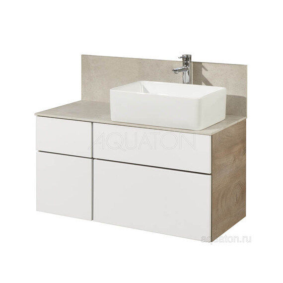 ТУМБА AQUATON МИШЕЛЬ 100 ДУБ ЭНДГРЕЙН, БЕЛЫЙ С РАКОВИНОЙ MILA И СТОЛЕШНИЦЕЙ ИЗ КЕРАМОГРАНИТА