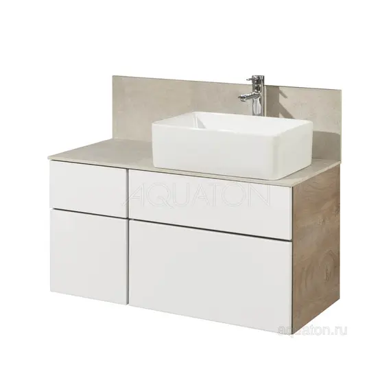 ТУМБА AQUATON МИШЕЛЬ 100 ДУБ ЭНДГРЕЙН, БЕЛЫЙ С РАКОВИНОЙ MILA И СТОЛЕШНИЦЕЙ ИЗ КЕРАМОГРАНИТА