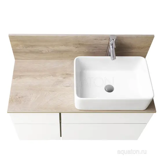ТУМБА AQUATON МИШЕЛЬ 100 ДУБ ЭНДГРЕЙН, БЕЛЫЙ С РАКОВИНОЙ MILA И СТОЛЕШНИЦЕЙ ВЛДСП