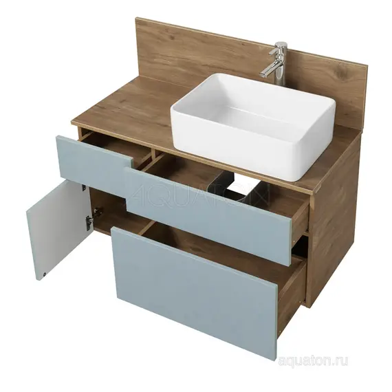 ТУМБА AQUATON МИШЕЛЬ 100 ДУБ РУСТИКАЛЬНЫЙ, ФЬОРД С РАКОВИНОЙ MILA И СТОЛЕШНИЦЕЙ ИЗ ВЛДСП