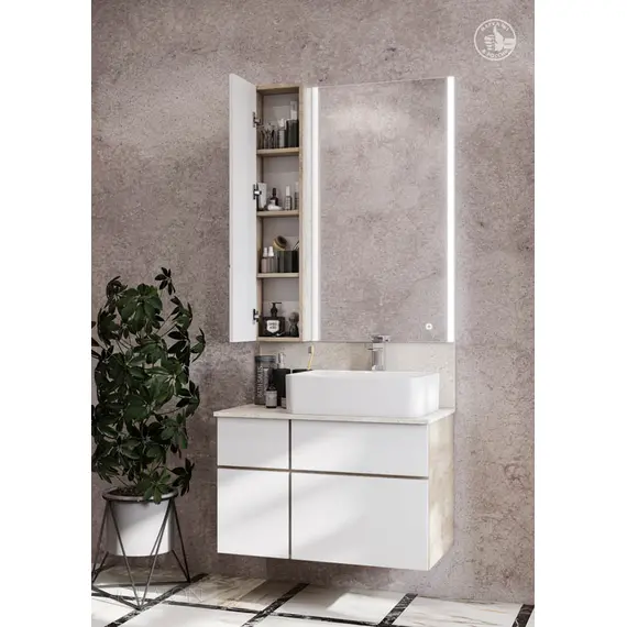 ТУМБА AQUATON МИШЕЛЬ 80  ДУБ ЭНДГРЕЙН, БЕЛЫЙ С РАКОВИНОЙ MILA И СТОЛЕШНИЦЕЙ ИЗ КЕРАМОГРАНИТА