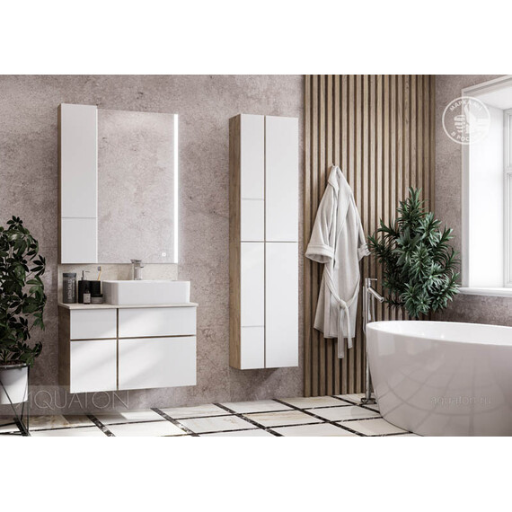 ТУМБА AQUATON МИШЕЛЬ 80  ДУБ ЭНДГРЕЙН, БЕЛЫЙ С РАКОВИНОЙ MILA И СТОЛЕШНИЦЕЙ ИЗ КЕРАМОГРАНИТА