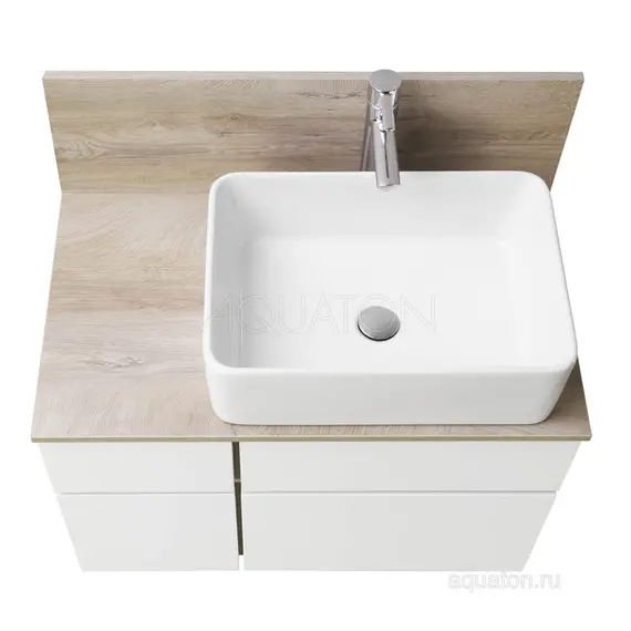 ТУМБА AQUATON МИШЕЛЬ 80  ДУБ ЭНДГРЕЙН, БЕЛЫЙ С РАКОВИНОЙ MILA И СТОЛЕШНИЦЕЙ ИЗ ВЛДСП