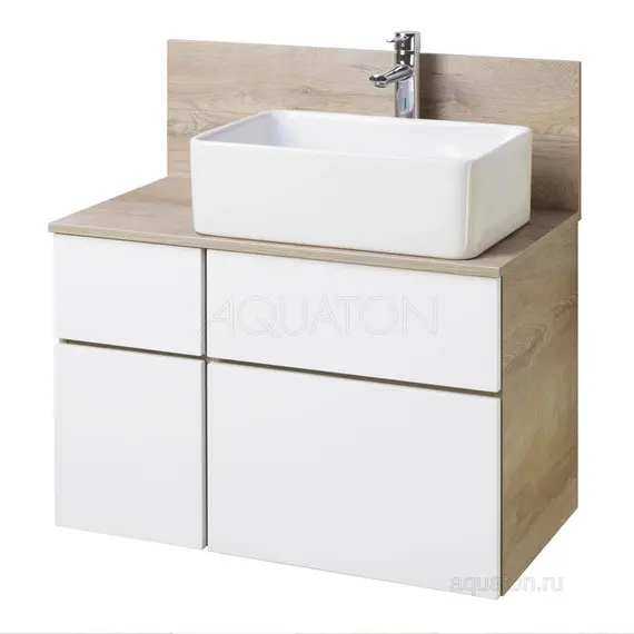 ТУМБА AQUATON МИШЕЛЬ 80  ДУБ ЭНДГРЕЙН, БЕЛЫЙ С РАКОВИНОЙ MILA И СТОЛЕШНИЦЕЙ ИЗ ВЛДСП