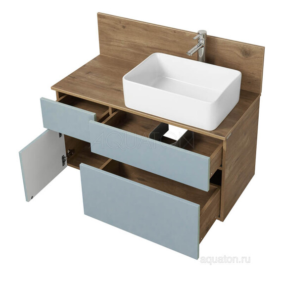 ТУМБА AQUATON МИШЕЛЬ 100 ДУБ РУСТИКАЛЬНЫЙ, ФЬОРД С РАКОВИНОЙ MILA И СТОЛЕШНИЦЕЙ ИЗ ВЛДСП
