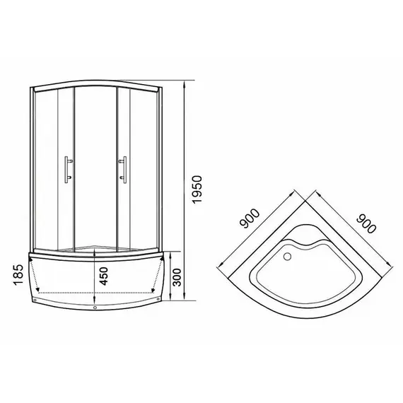 ДУШЕВОЙ УГОЛОК PARLY ZS90 С ПОДДОНОМ