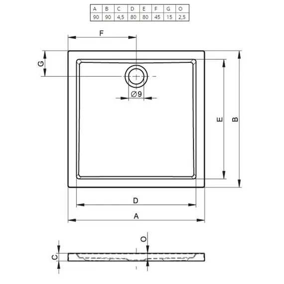 АКРИЛОВЫЙ ДУШЕВОЙ ПОДДОН RIHO ZURICH 250 90X90 БЕЛЫЙ