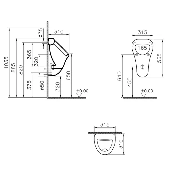 ПИССУАР VITRA ARKITEKT ПОДВОД ВОДЫ СЗАДИ