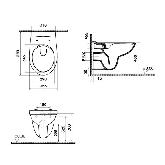 ПОДВЕСНОЙ УНИТАЗ VITRA S10 SPINFLUSH БЕЗОБОДКОВЫЙ