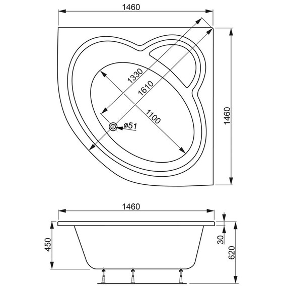 ВАННА АКРИЛОВАЯ VAGNERPLAST CATALINA 146X146