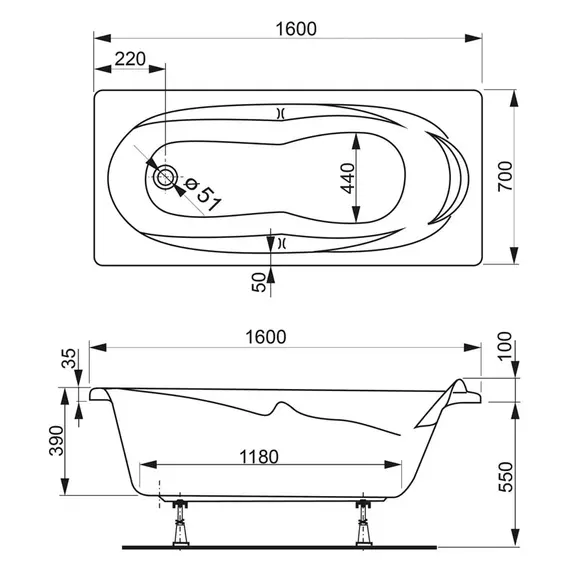 ВАННА АКРИЛОВАЯ VAGNERPLAST KLEOPATRA 160X70