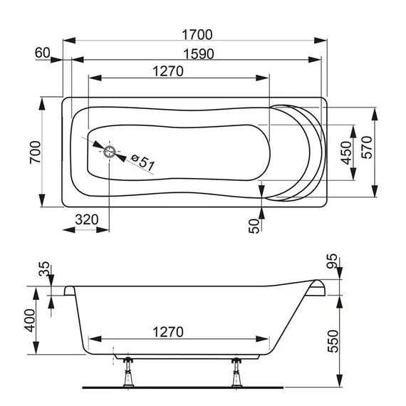 ВАННА АКРИЛОВАЯ VAGNERPLAST PENELOPE 170X70