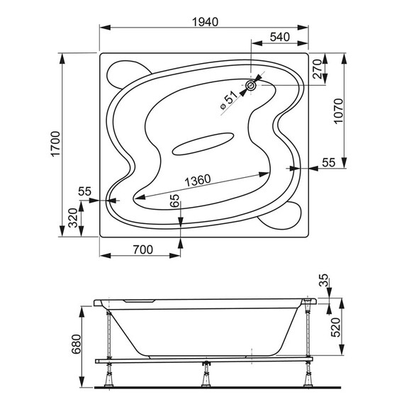 ВАННА АКРИЛОВАЯ VAGNERPLAST HELIOS 194X170