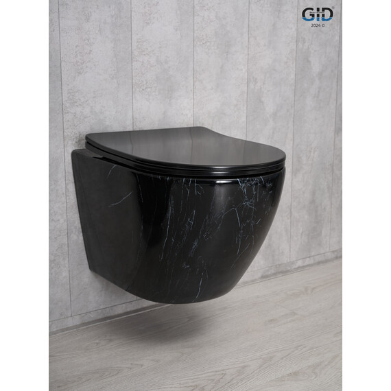 УНИТАЗ ПОДВЕСНОЙ GID BS2198 ЧЕРНЫЙ ГЛЯНЦЕВЫЙ ПОД КАМЕНЬ
