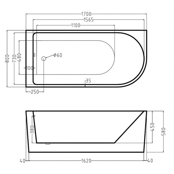 АКРИЛОВАЯ ВАННА AFINA (RIGHT)