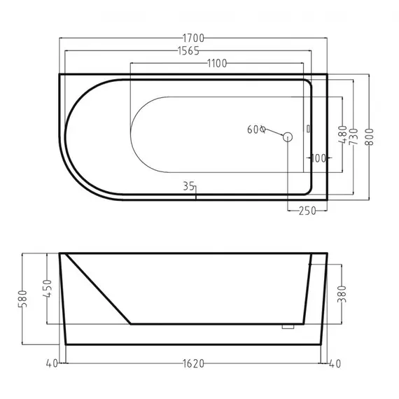 АКРИЛОВАЯ ВАННА AFINA (LEFT)