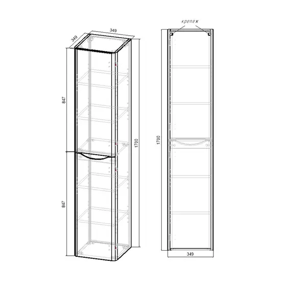 ШКАФ ПОДВЕСНОЙ VINCEA PAOLA VSC-2P170VO-L 170X35X35 V.OAK, ЛЕВЫЙ