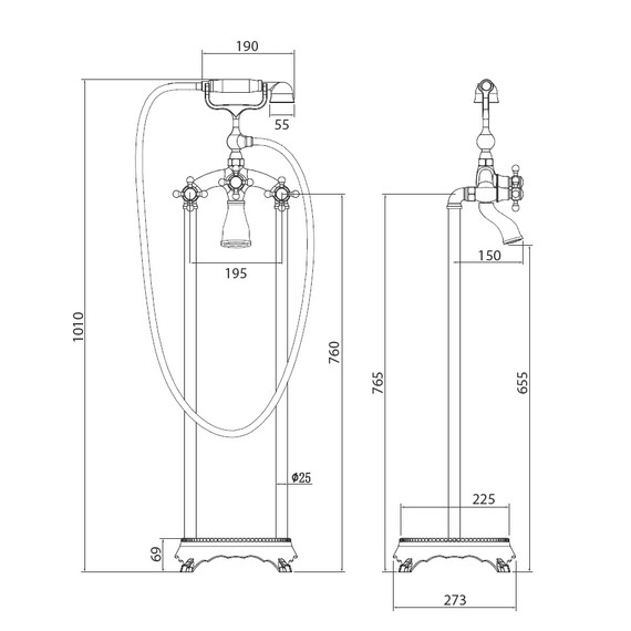 СМЕСИТЕЛЬ ABBER KLASSIK AF8415G НАПОЛЬНЫЙ, ЗОЛОТО