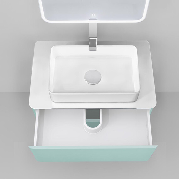 ПОДВЕСНАЯ ТУМБА JORNO PASTEL 80 БИРЮЗОВЫЙ БРИЗ С РАКОВИНОЙ ОЛИМПИЯ 56