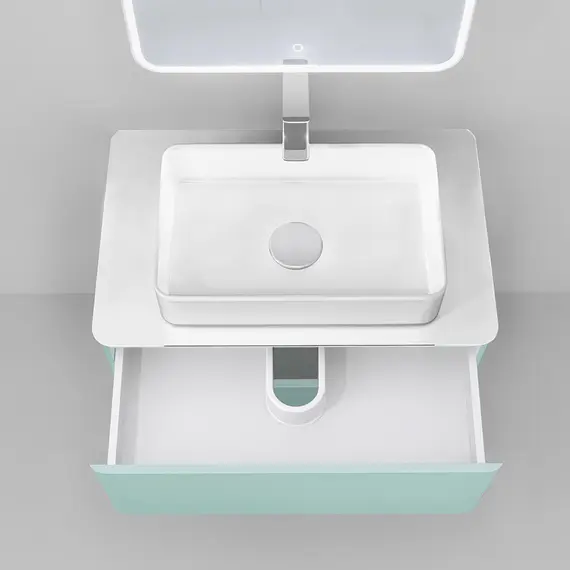 ПОДВЕСНАЯ ТУМБА JORNO PASTEL 80 БИРЮЗОВЫЙ БРИЗ С РАКОВИНОЙ ОЛИМПИЯ 56