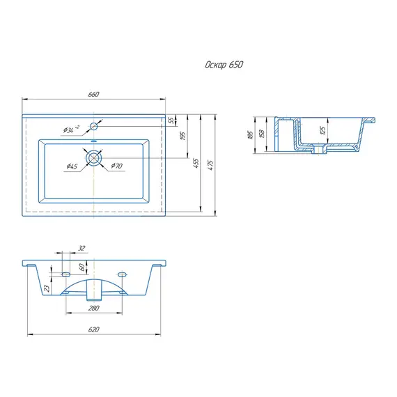 ПОДВЕСНАЯ ТУМБА JORNO SLIDE 65 АНТРАЦИТ C РАКОВИНОЙ KIROVIT ОСКАР 65 СМ