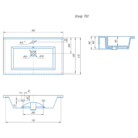 ПОДВЕСНАЯ ТУМБА JORNO SLIDE 75 АНТРАЦИТ C РАКОВИНОЙ KIROVIT ОСКАР 75 СМ