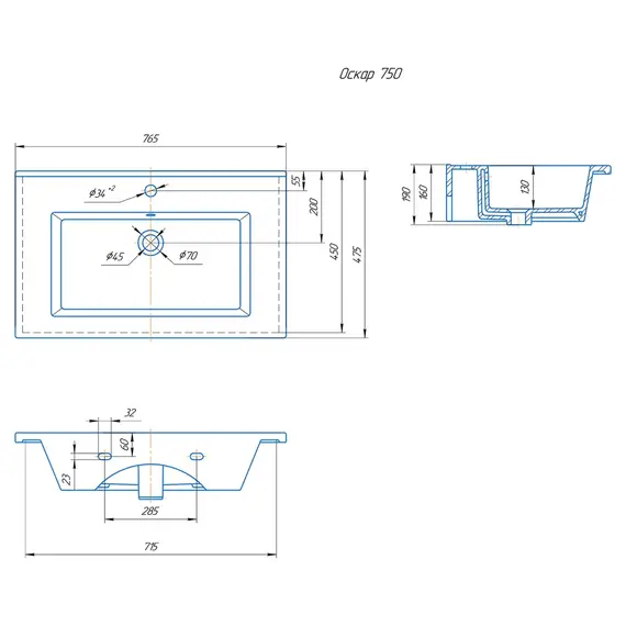 ПОДВЕСНАЯ ТУМБА JORNO SLIDE 75 БЕЛАЯ C РАКОВИНОЙ KIROVIT ОСКАР 75 СМ