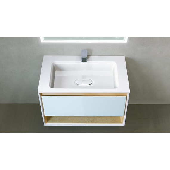 ПОДВЕСНАЯ ТУМБА JORNO GLASS 80 ДУБ СОНОМА С РАКОВИНОЙ MODUL 80 ИЗ ЛИТЬЕВОГО МРАМОРА